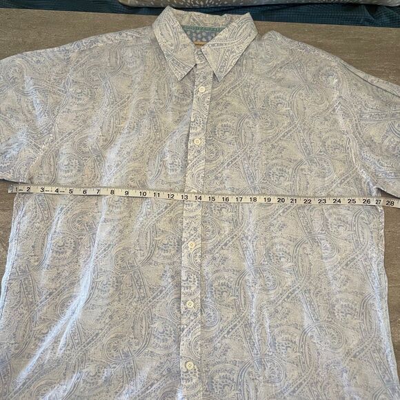 Natural Blue Men's 2XL Button Down  Roll Tab Linen Cotton Blue Paisley Contrast - Picture 3 of 9